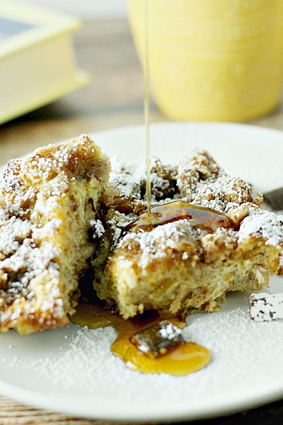 Baked Chocolate Chunk Panettone French Toast|www.mannaandspice.com