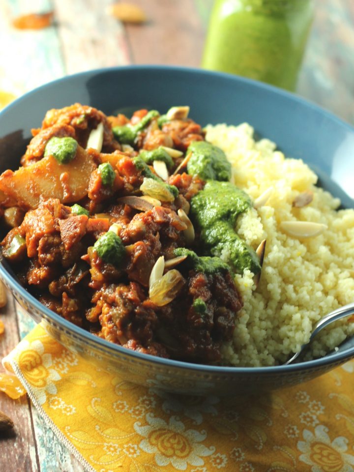 vegetable tagine with cilantro mint chermoula|www.mannaandspice.com