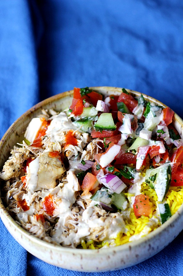 Healthier Food Cart Platters Style Chicken Over Rice|www.mannaandspice.com