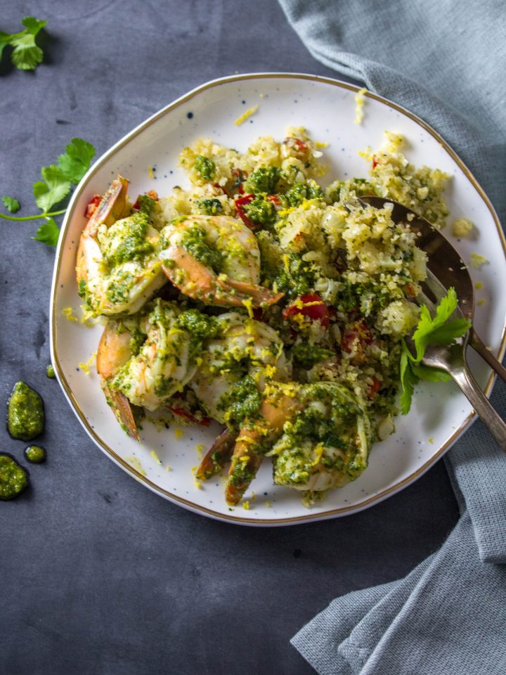Chimichurri Shrimp With Fried Cauliflower Rice|www.mannaandspice.com