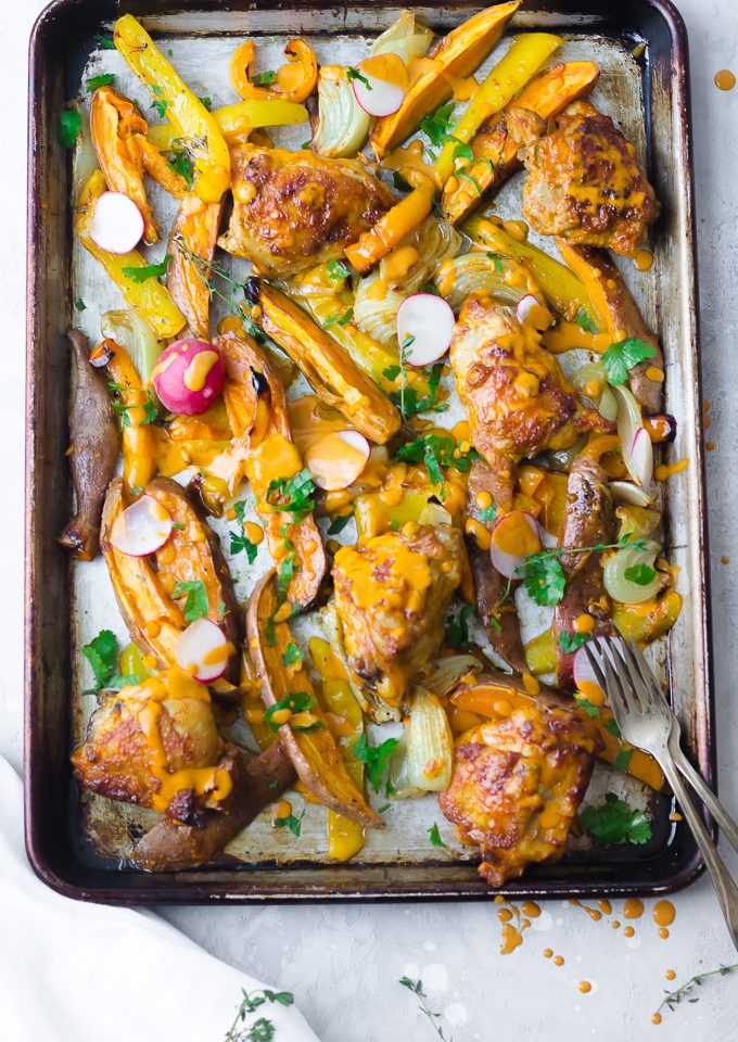 Sheet Pan Fresno Chicken & Veggies| www.mannaandspice.com